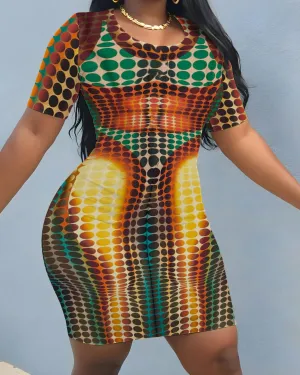 Polka Dot Sexy Body Art Short Sleeve Bodycon Dress