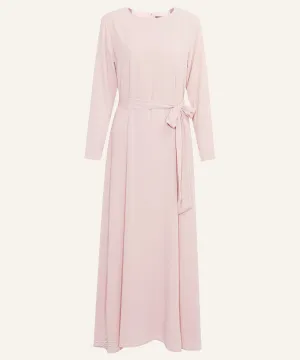Powder Blush Chiffon Classic A-Line Long Sleeve Maxi Abaya Dress