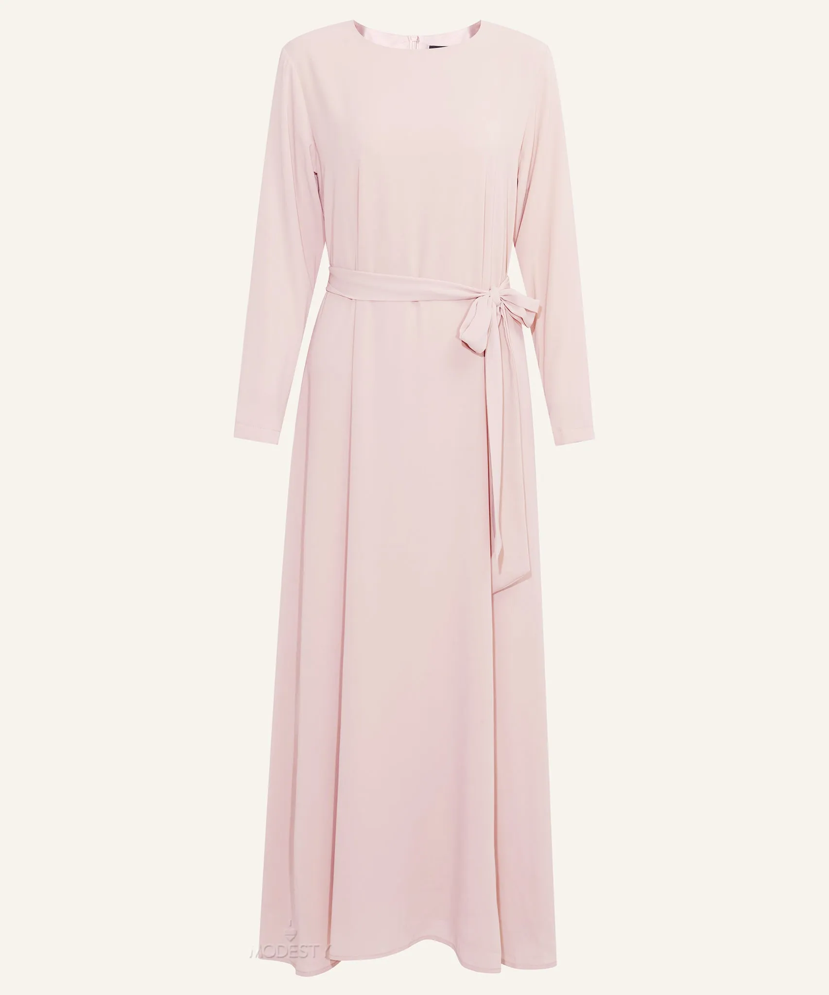 Powder Blush Chiffon Classic A-Line Long Sleeve Maxi Abaya Dress