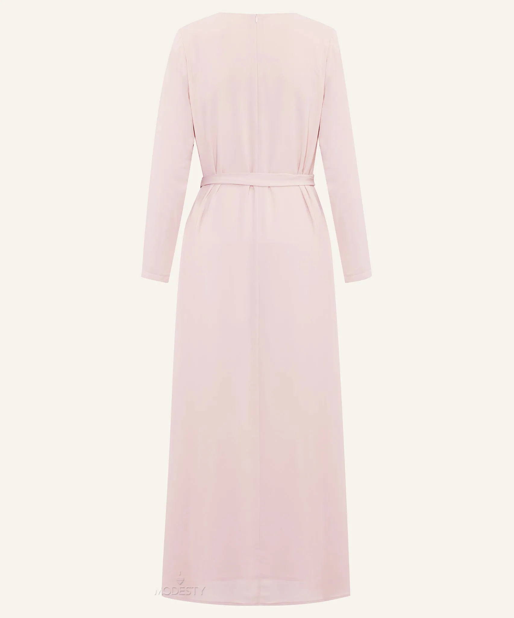 Powder Blush Chiffon Classic A-Line Long Sleeve Maxi Abaya Dress