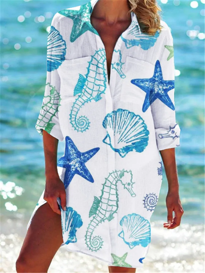 Printed Turn-Down Collar Buttons-Up Beach Shirts