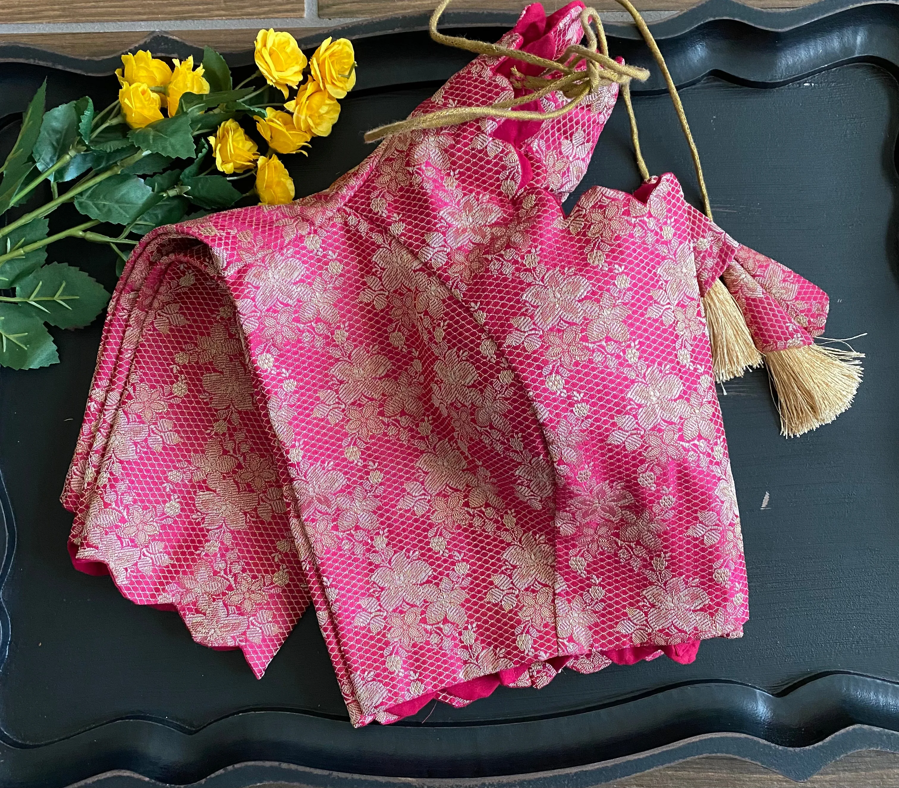 Pure Silk Pink Benaras Brocade Blouse(Shipping included)