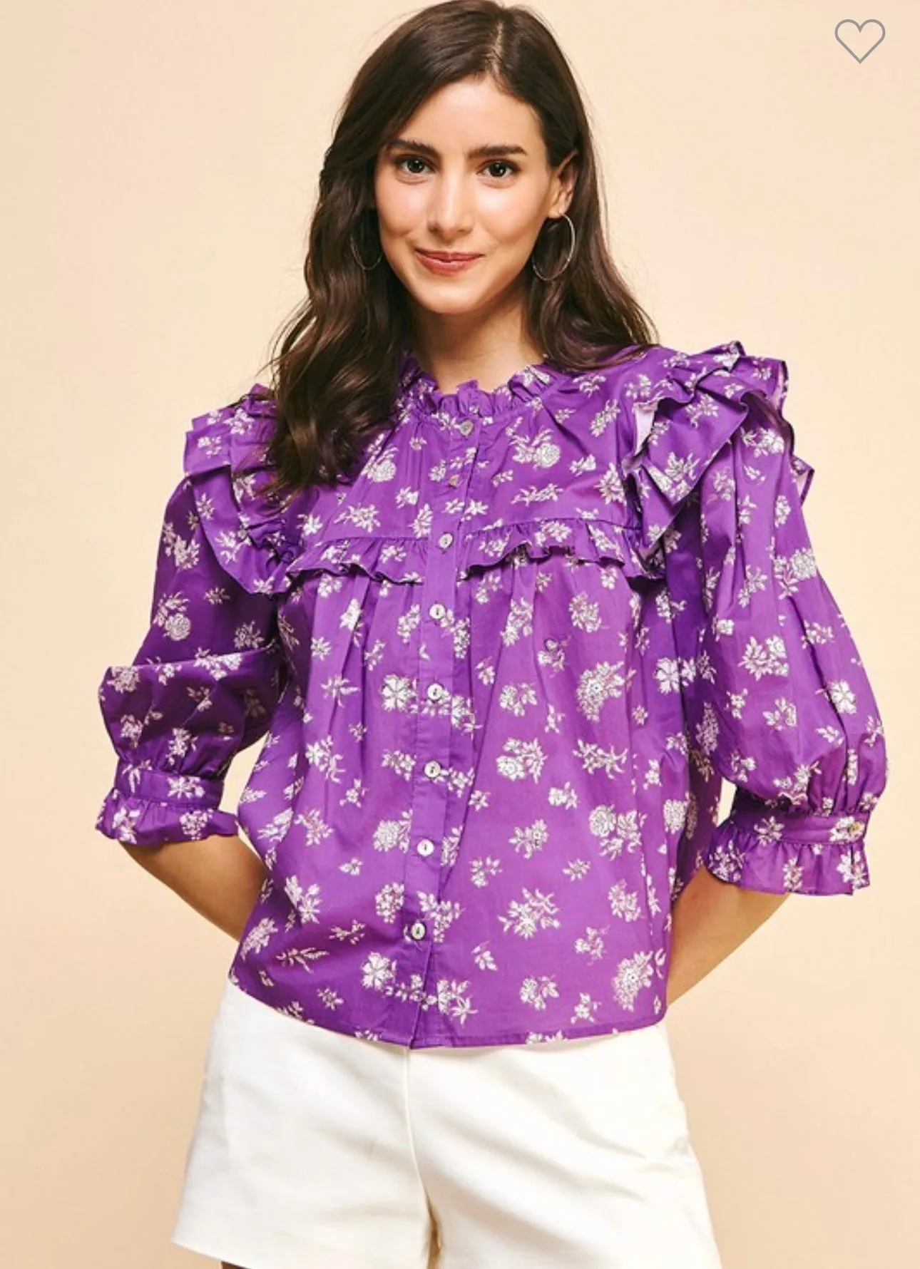 Purple Floral Ruffle Top