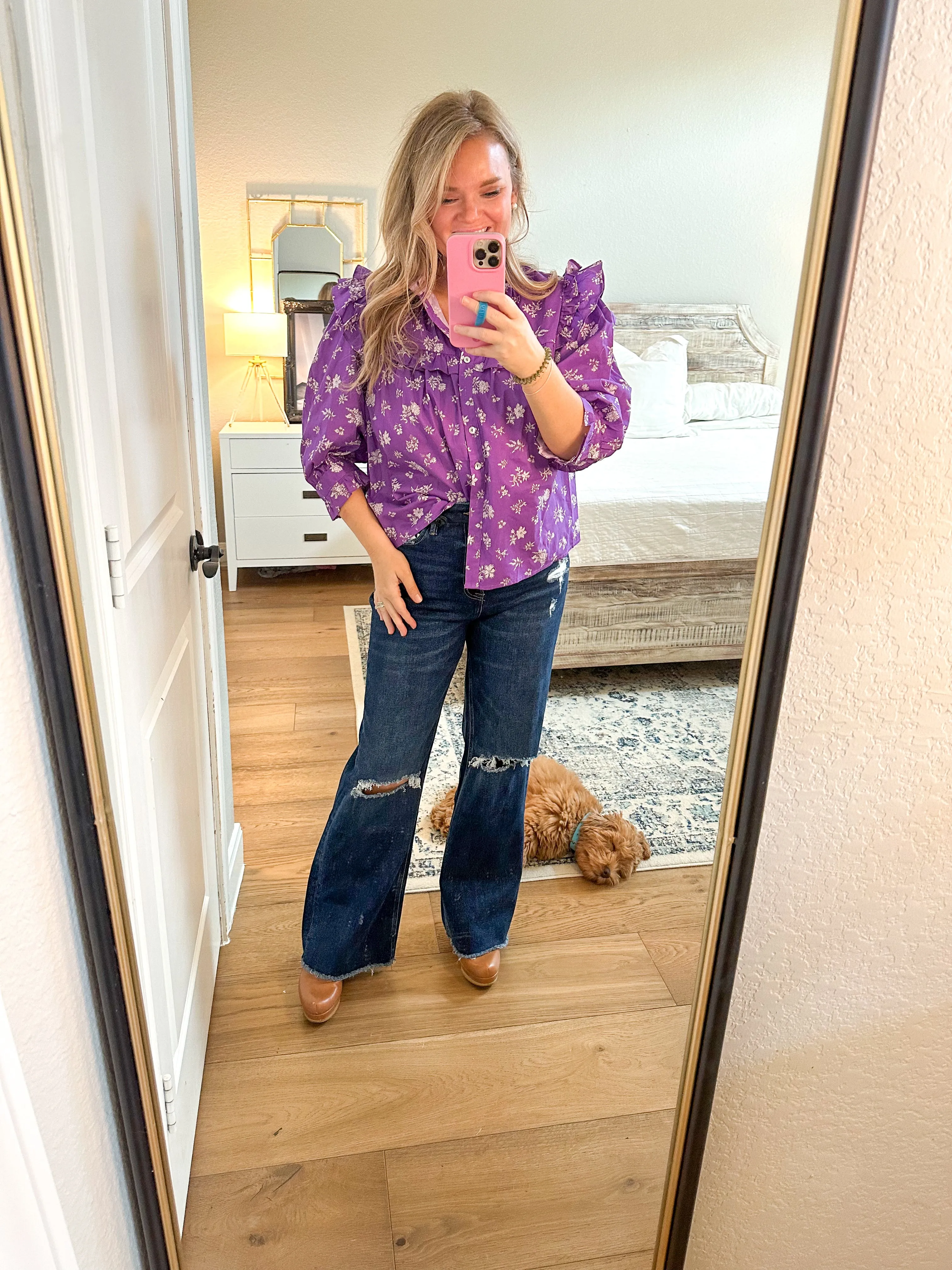 Purple Floral Ruffle Top
