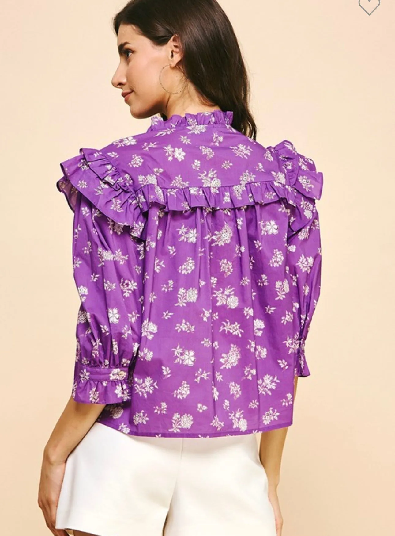 Purple Floral Ruffle Top