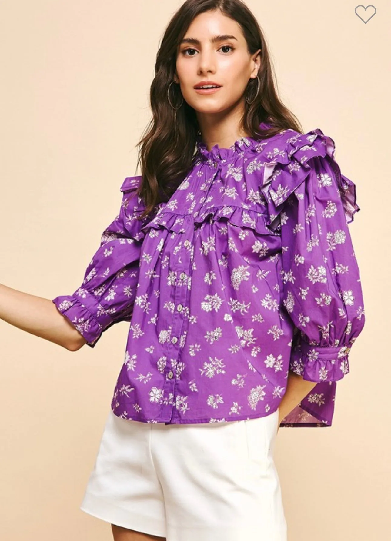 Purple Floral Ruffle Top