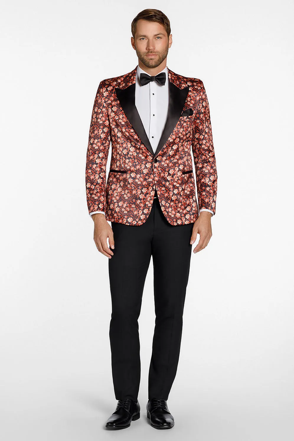 "Floral Fusion" Burnt Orange Peak Tuxedo Jacket (Separates)