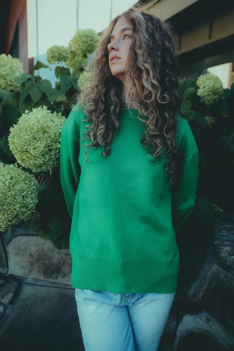 RAE: Soft Knit Crew Neck Sweater in Green