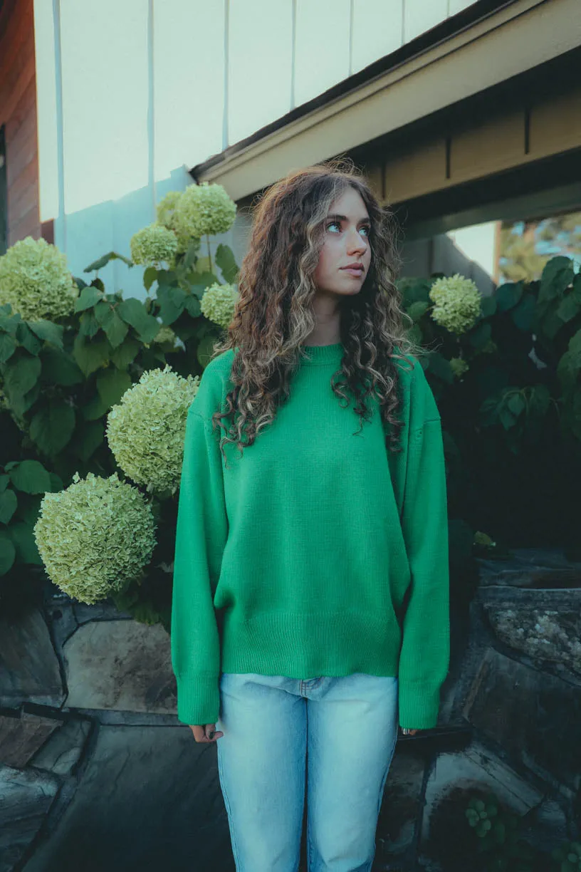 RAE: Soft Knit Crew Neck Sweater in Green