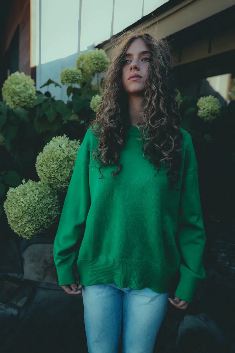 RAE: Soft Knit Crew Neck Sweater in Green