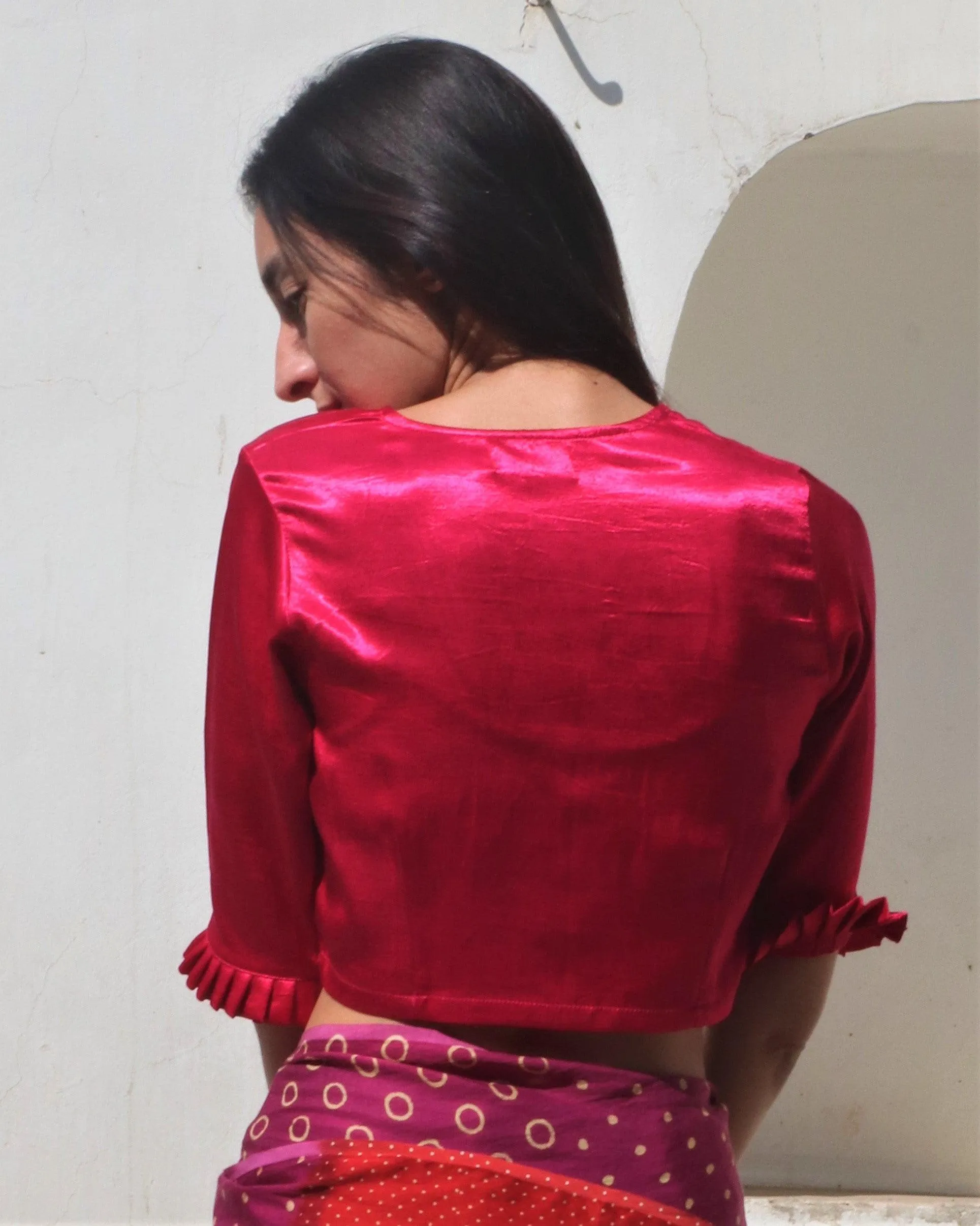 Rani Block Printed Crop Top Mashru Silk Blouse