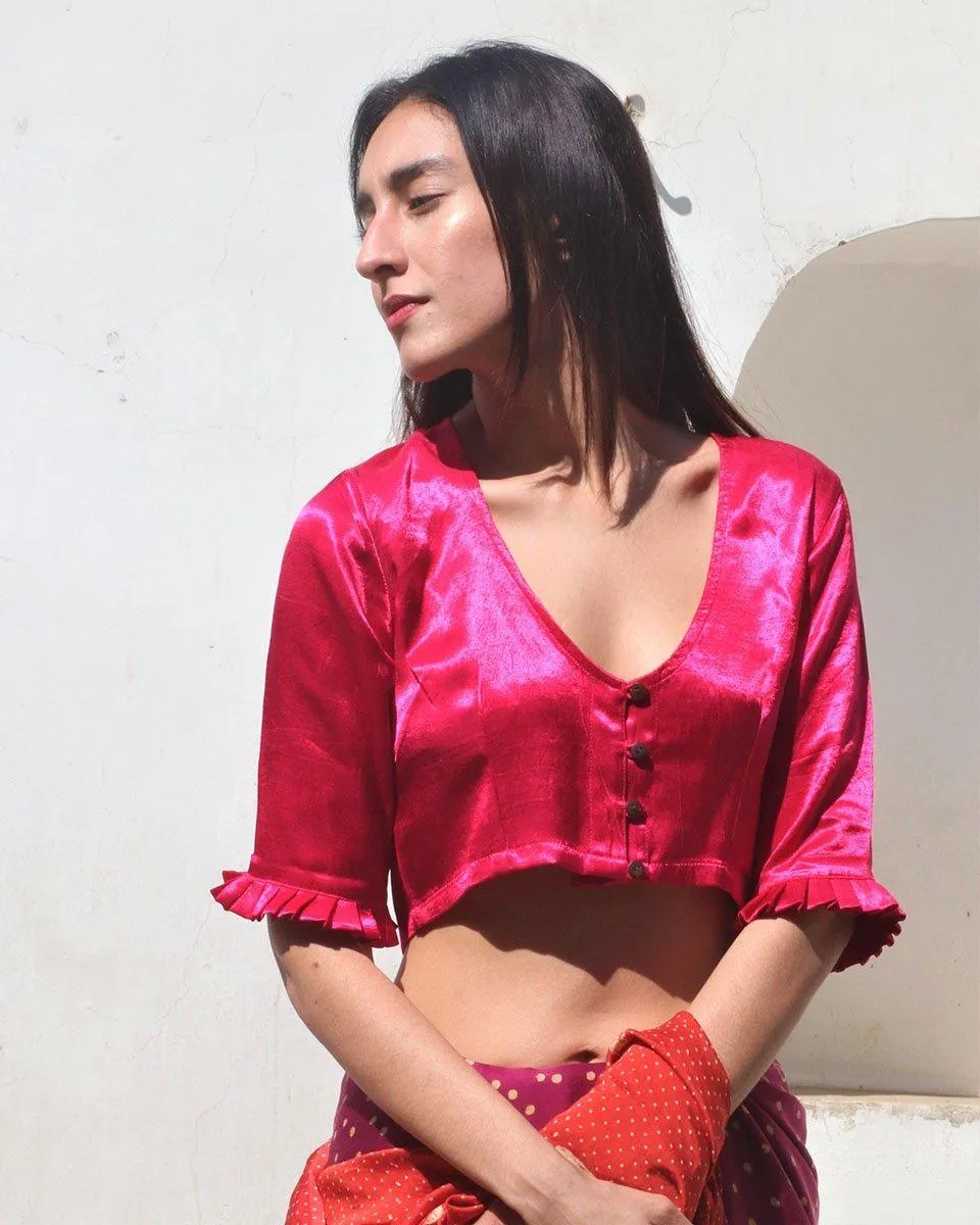 Rani Block Printed Crop Top Mashru Silk Blouse