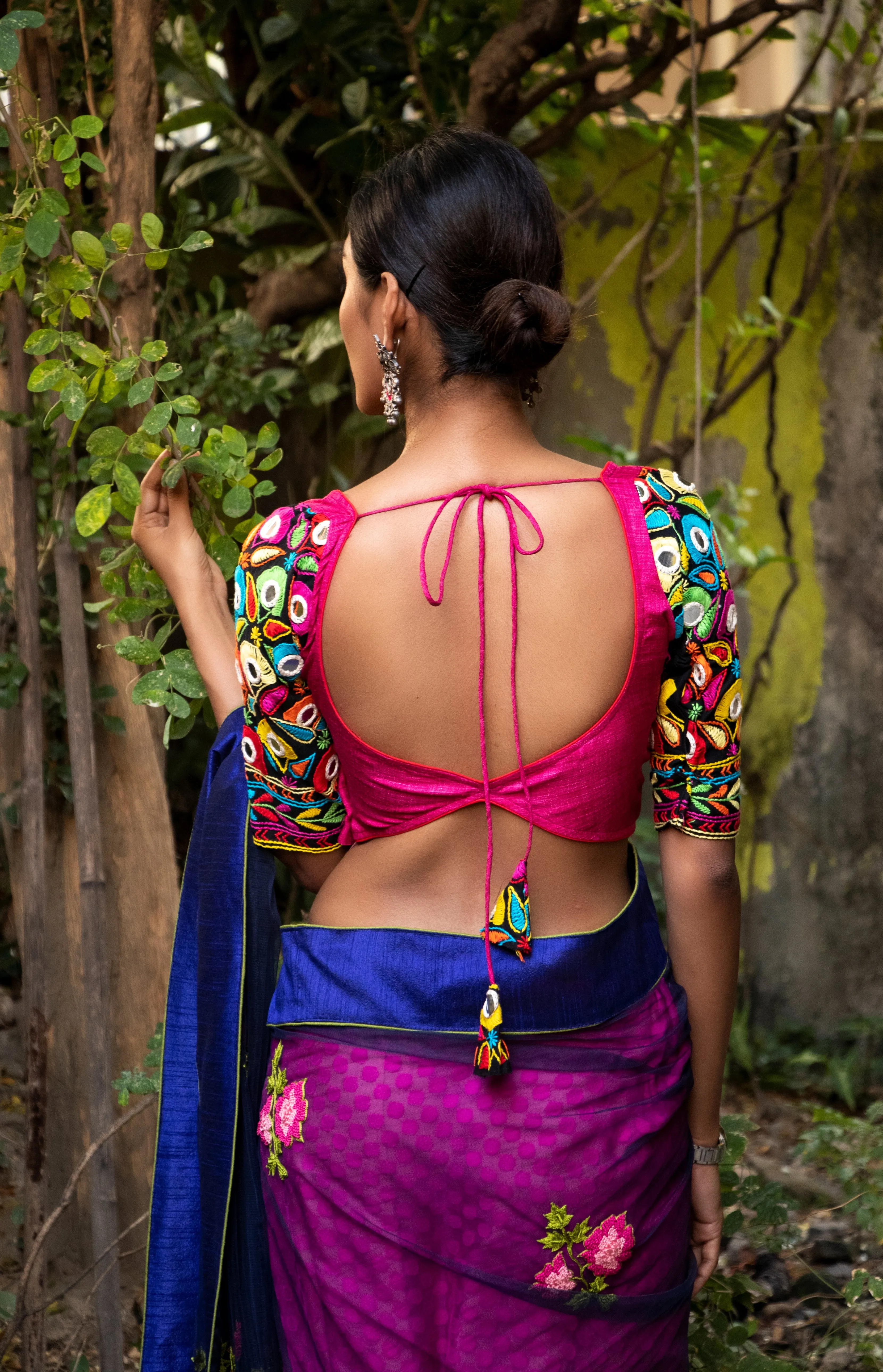 Rani Color Raw Silk Blouse With Multicolor Hand Embroidery Sleeves