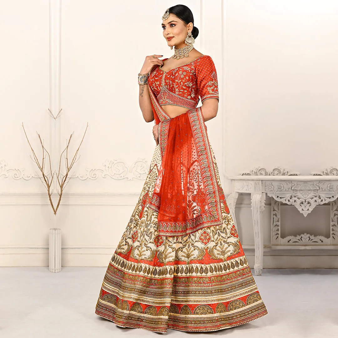 Ravishing Red and Off-white Lehenga Set