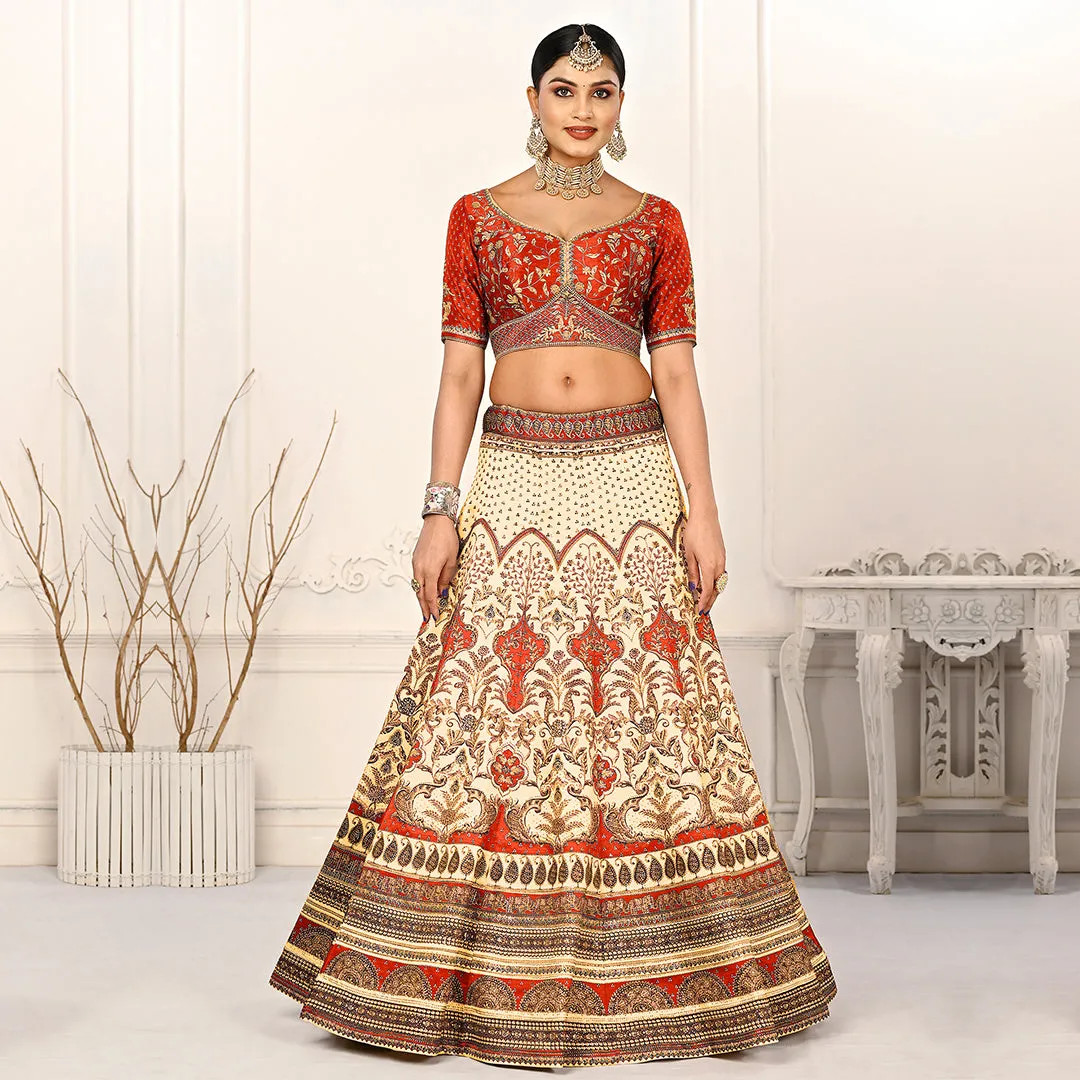 Ravishing Red and Off-white Lehenga Set
