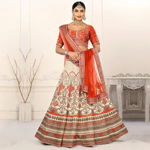 Ravishing Red and Off-white Lehenga Set