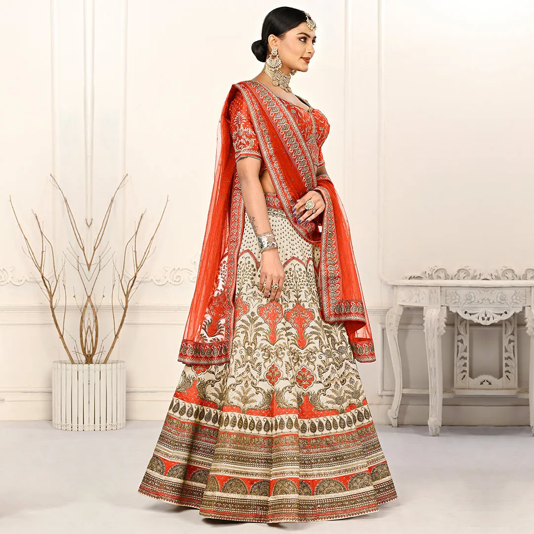 Ravishing Red and Off-white Lehenga Set