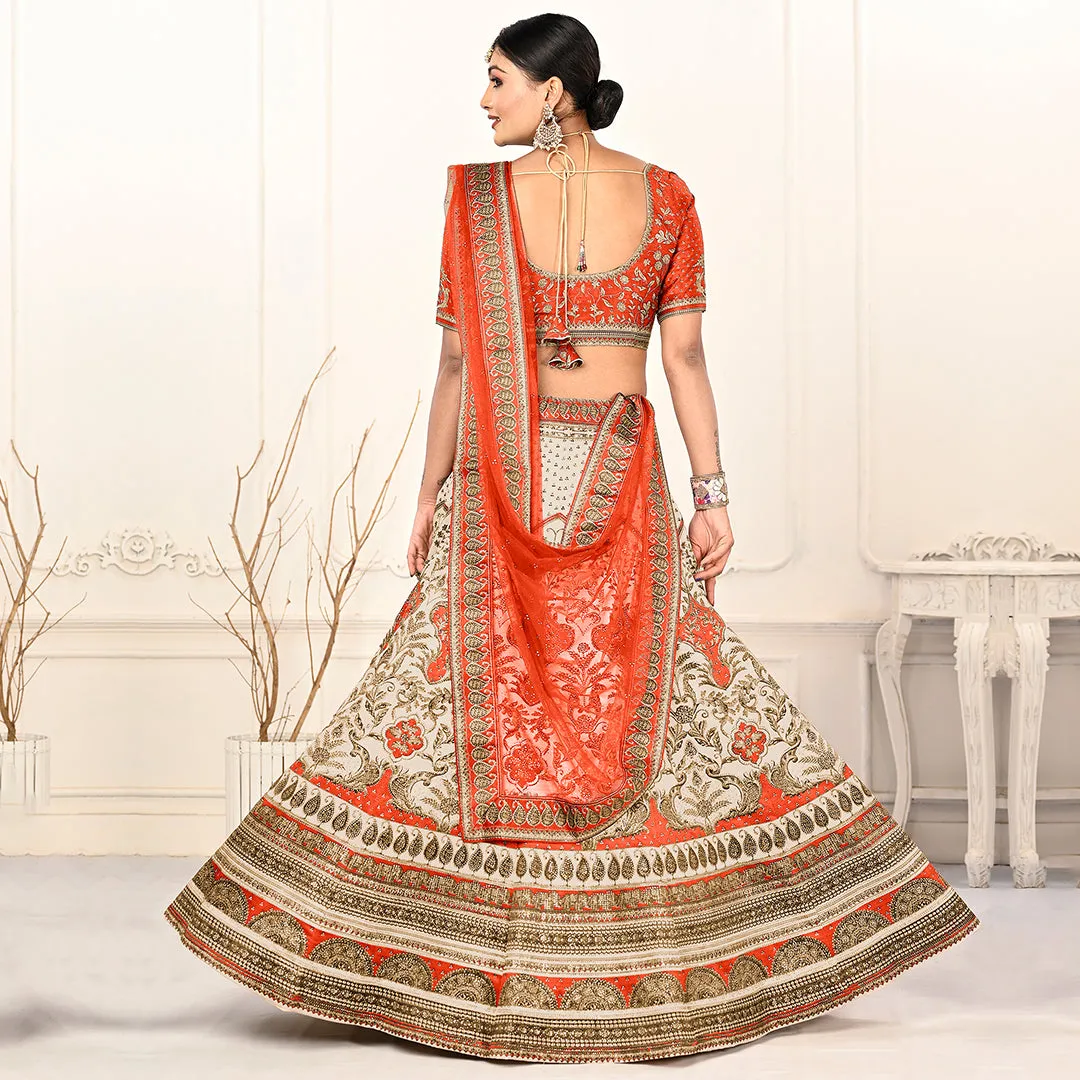 Ravishing Red and Off-white Lehenga Set