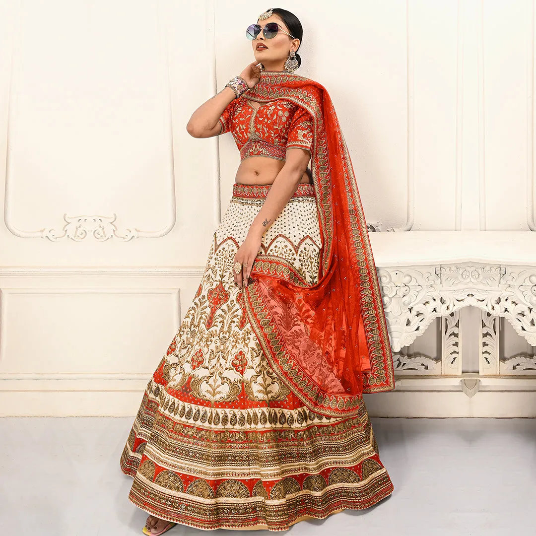 Ravishing Red and Off-white Lehenga Set