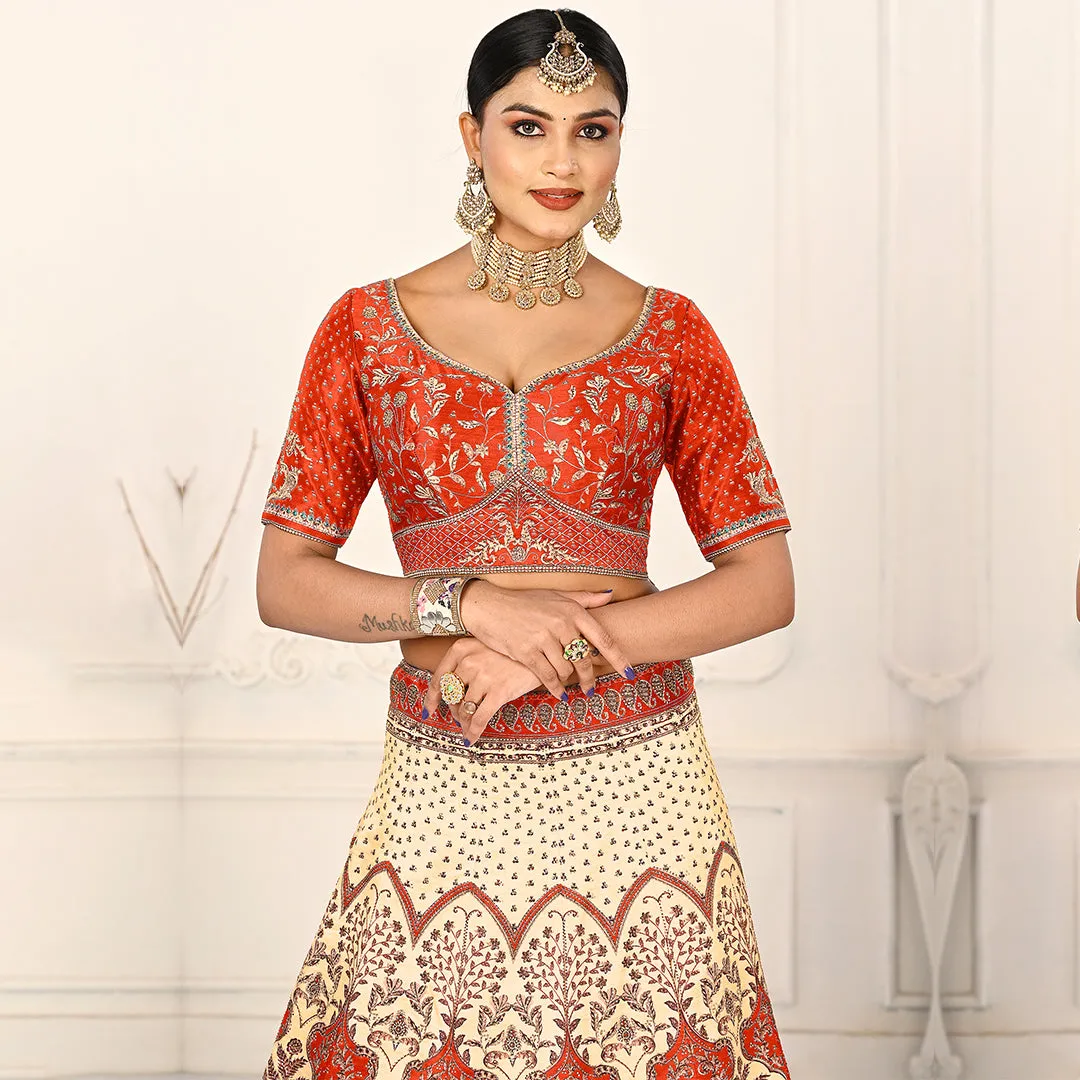 Ravishing Red and Off-white Lehenga Set