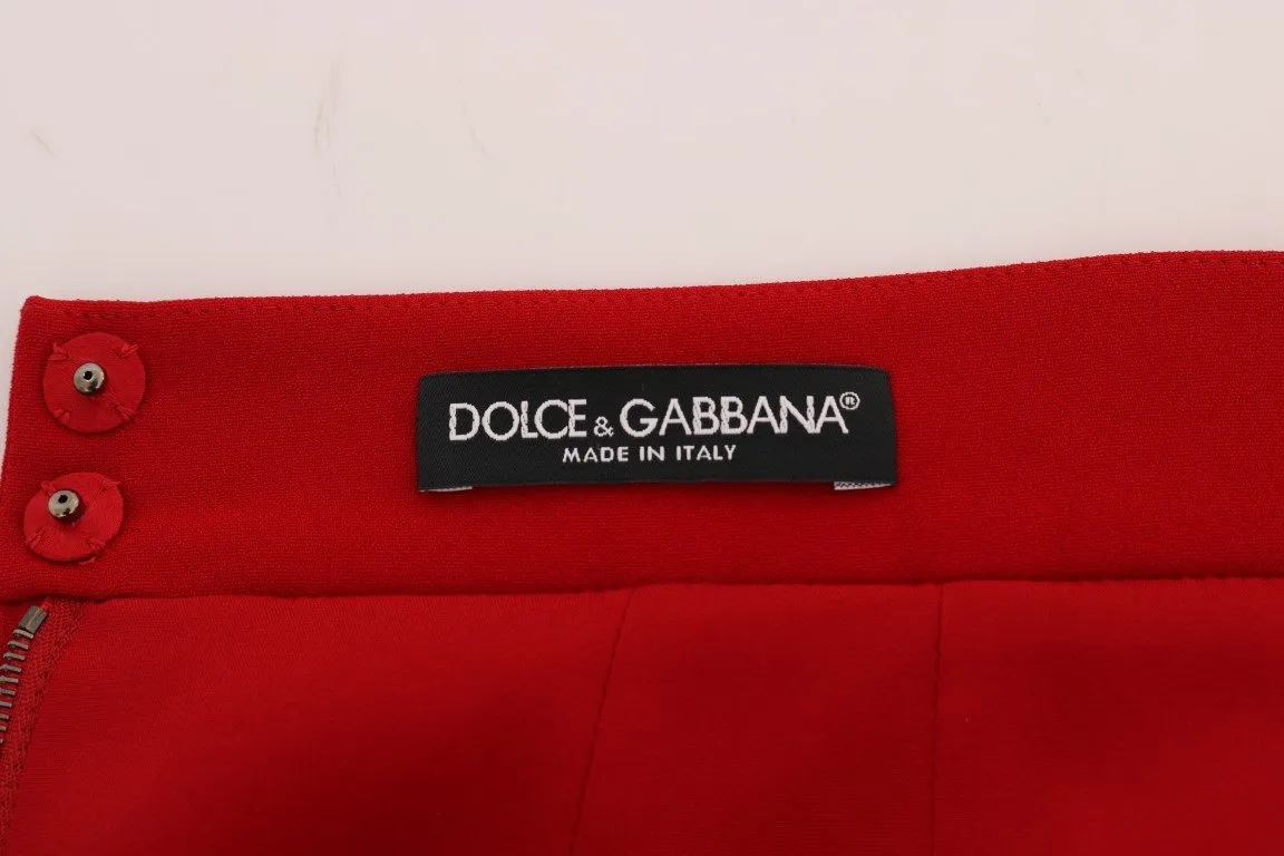 Red Lece Pleated Above Knee Skirt