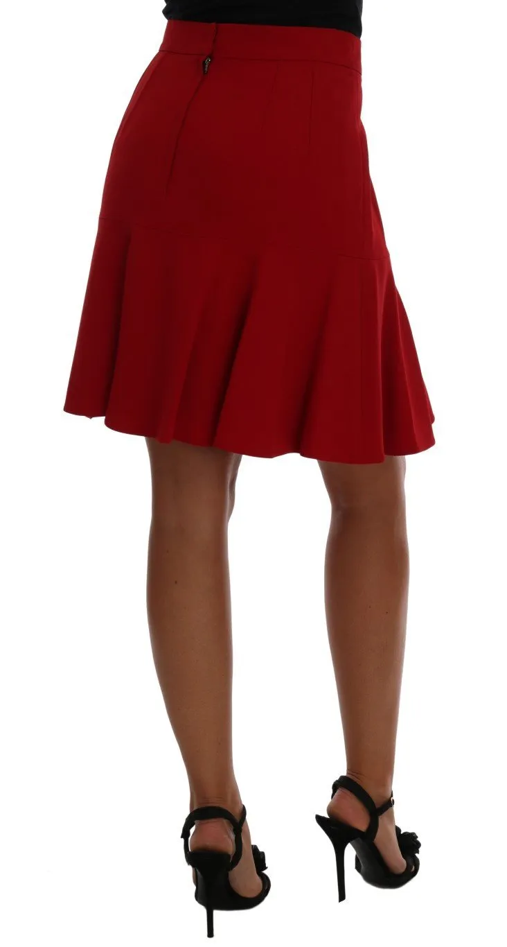Red Lece Pleated Above Knee Skirt