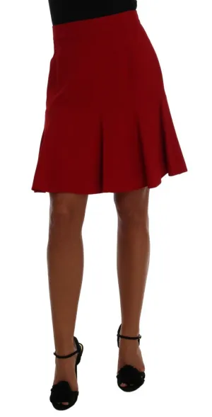 Red Lece Pleated Above Knee Skirt