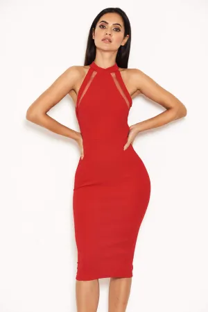Red Mesh Detail Bodycon Dress