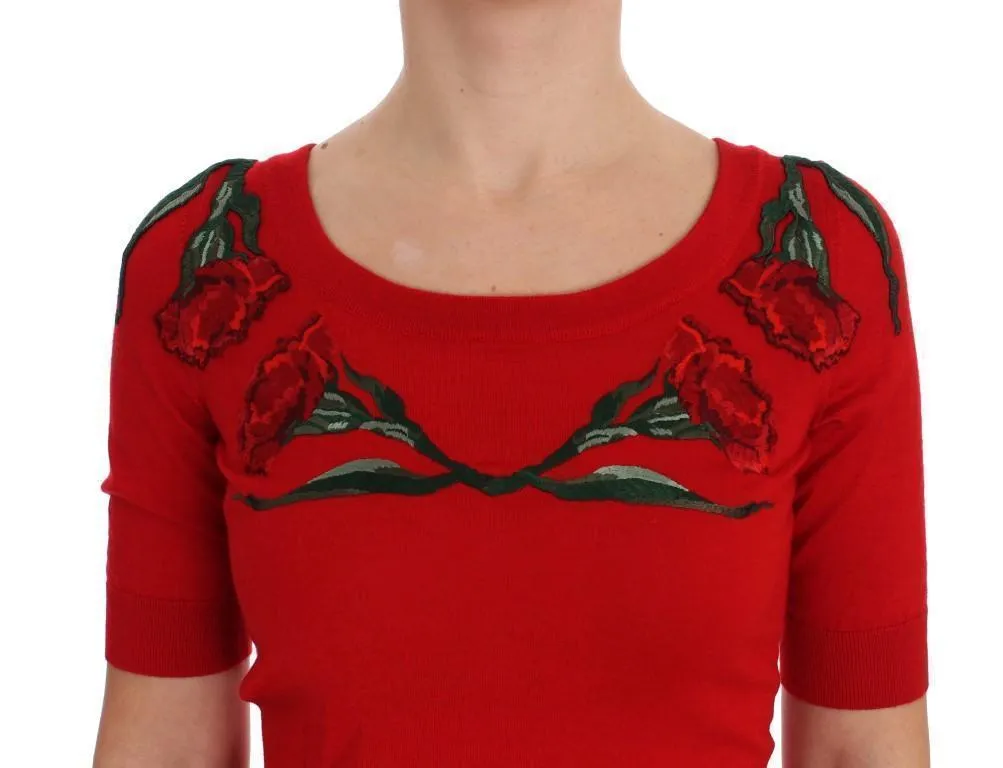 Red Roses Applique Pullover Sweater
