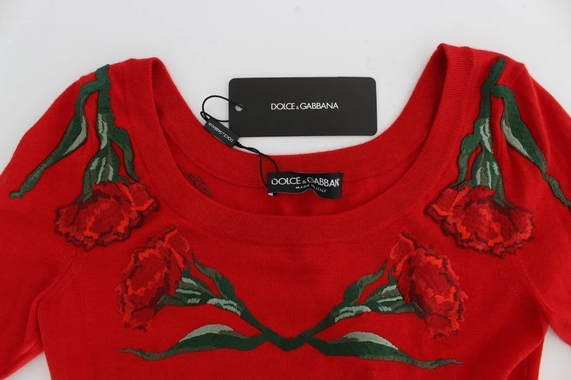 Red Roses Applique Pullover Sweater