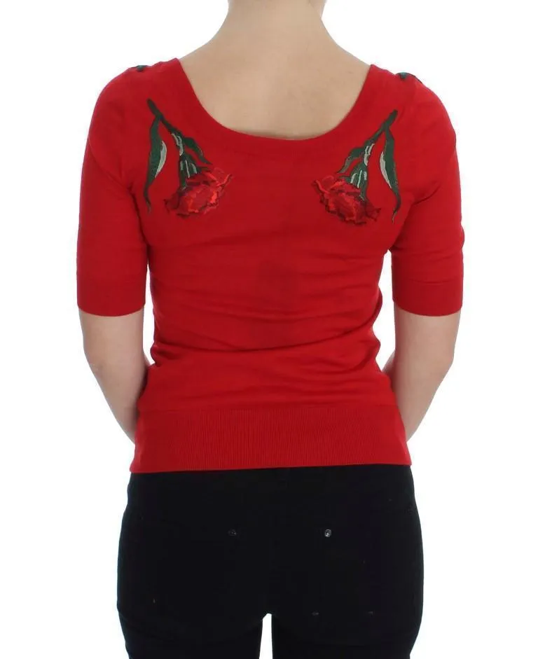 Red Roses Applique Pullover Sweater