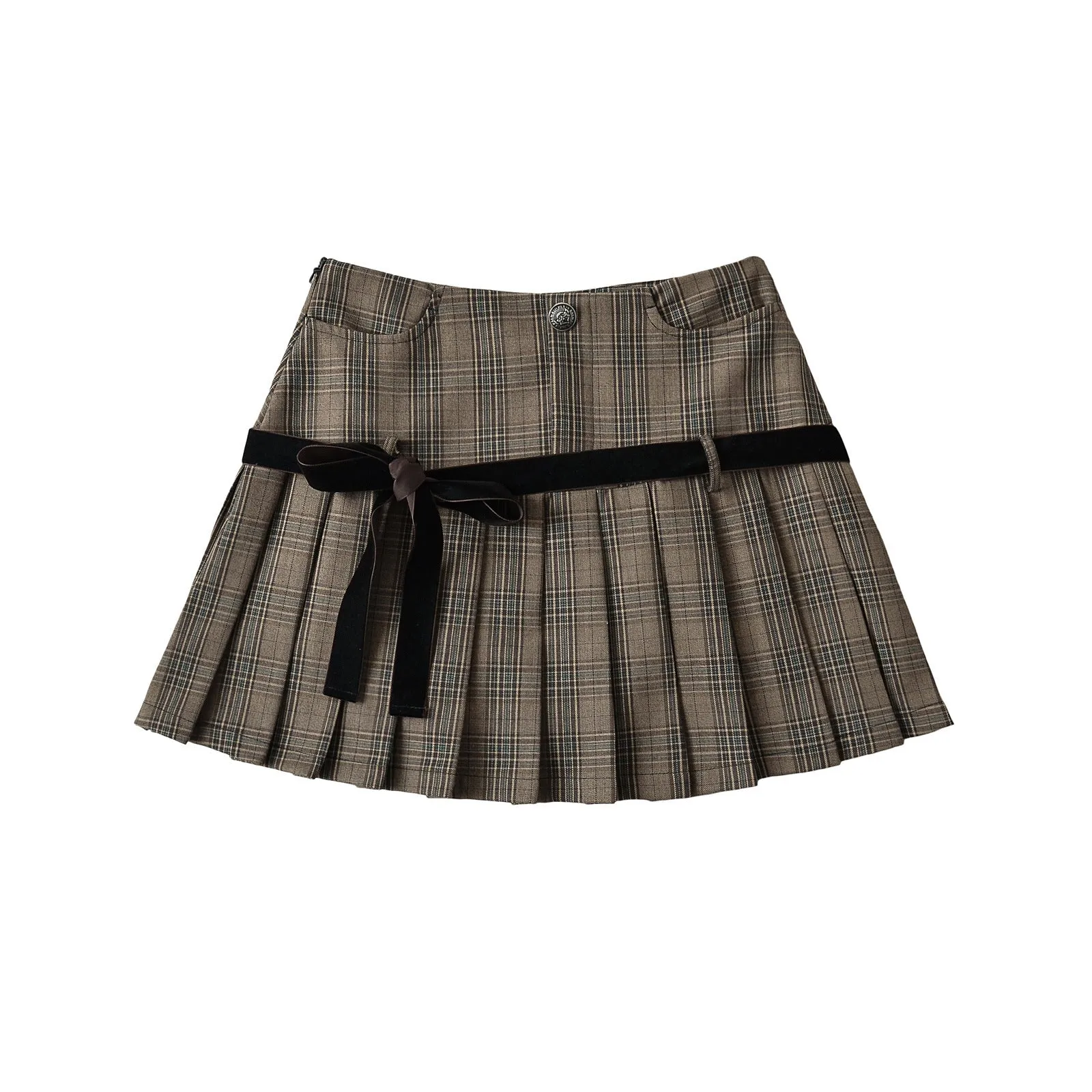 Retro Plaid Bow Lace up Pleated Skirt