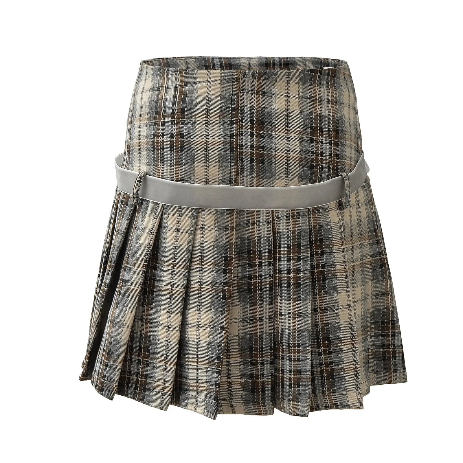 Retro Plaid Bow Lace up Pleated Skirt