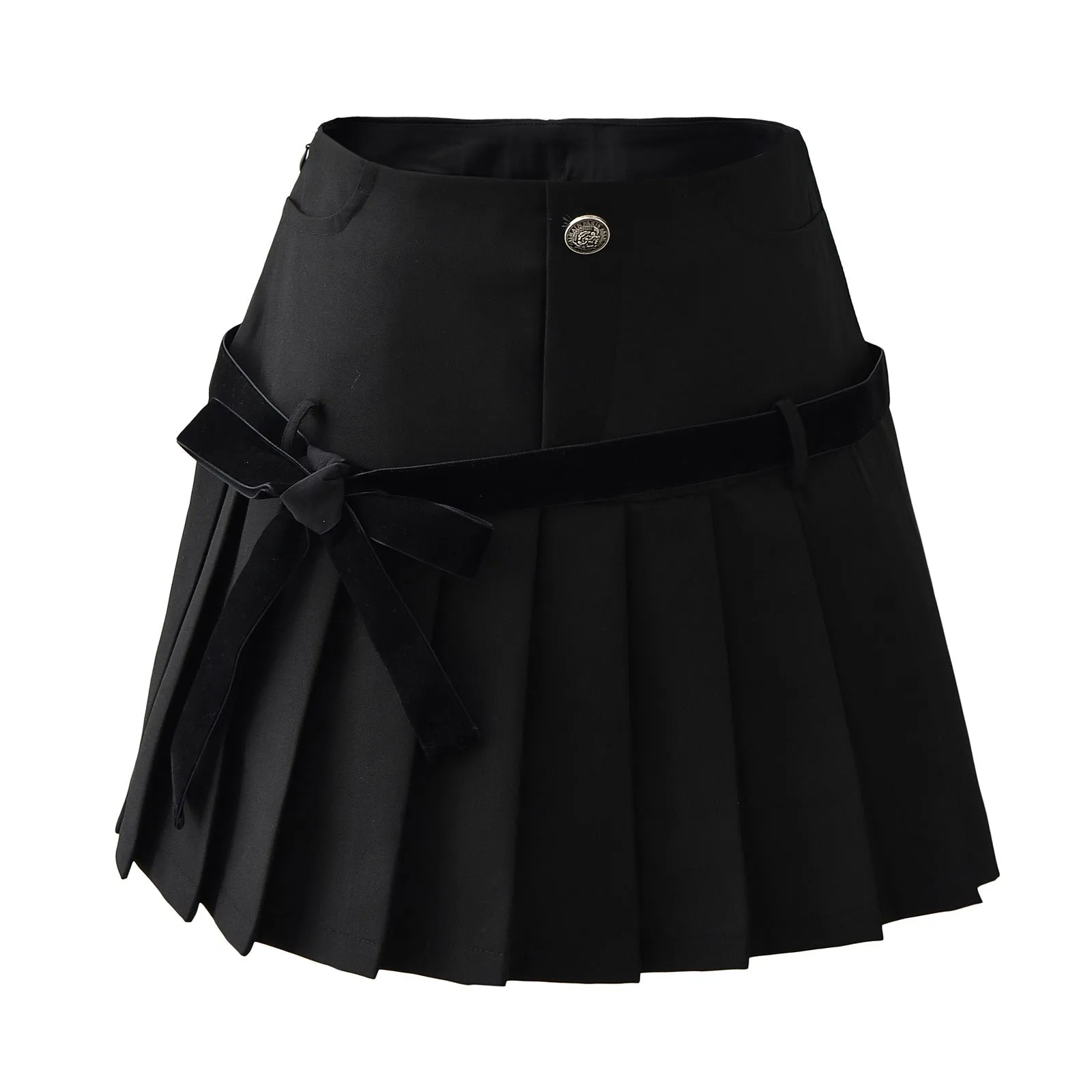 Retro Plaid Bow Lace up Pleated Skirt