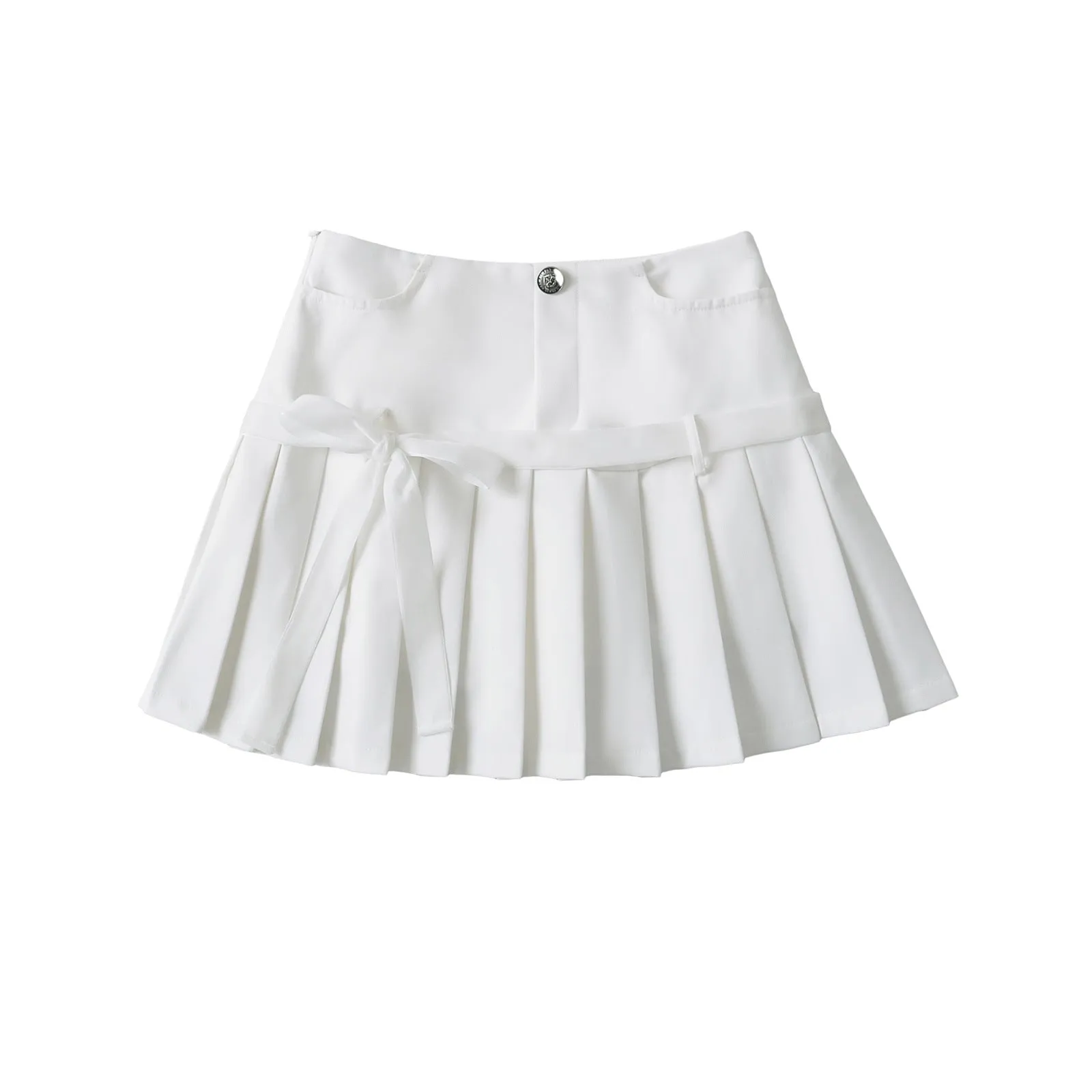 Retro Plaid Bow Lace up Pleated Skirt