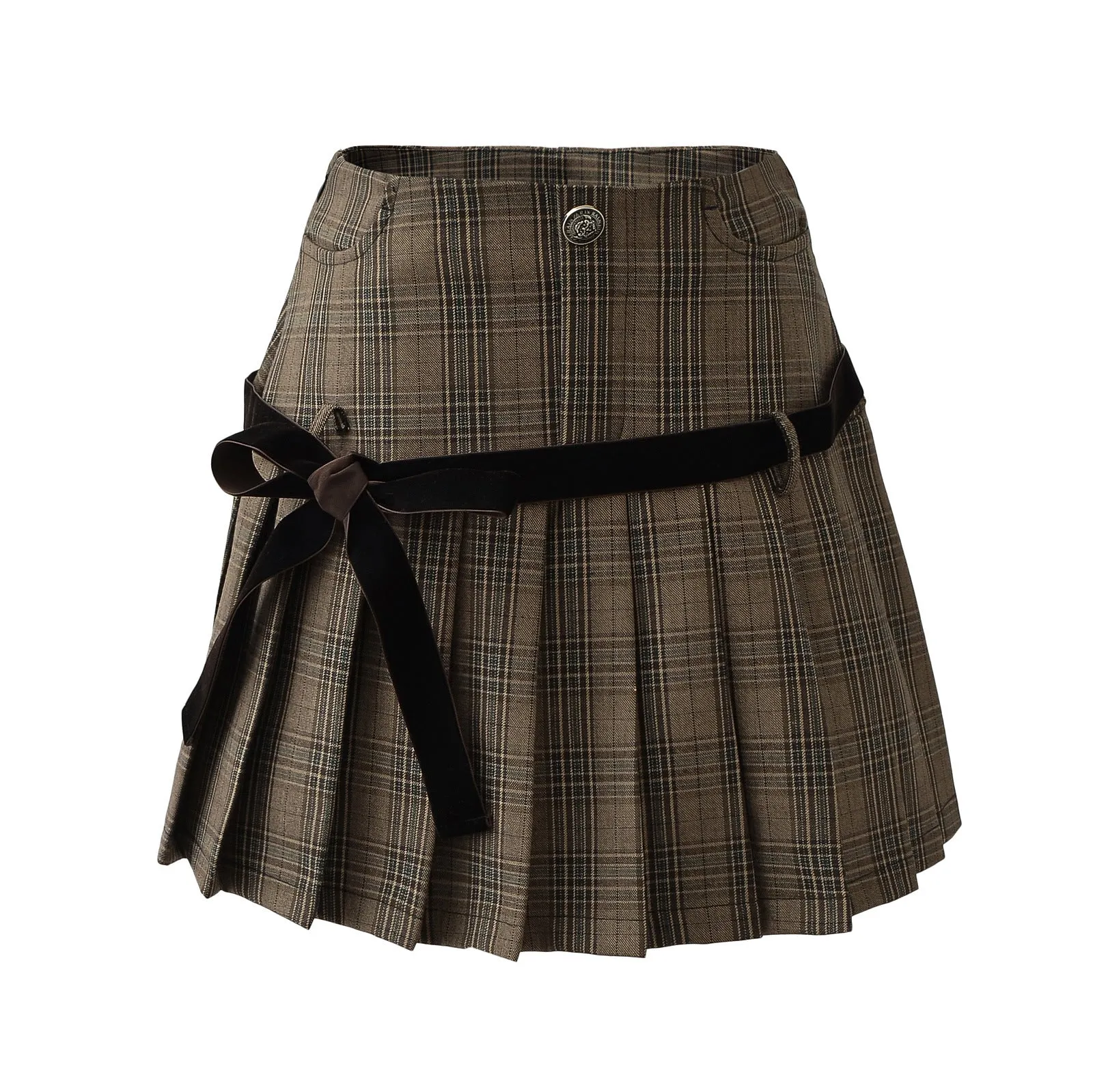 Retro Plaid Bow Lace up Pleated Skirt