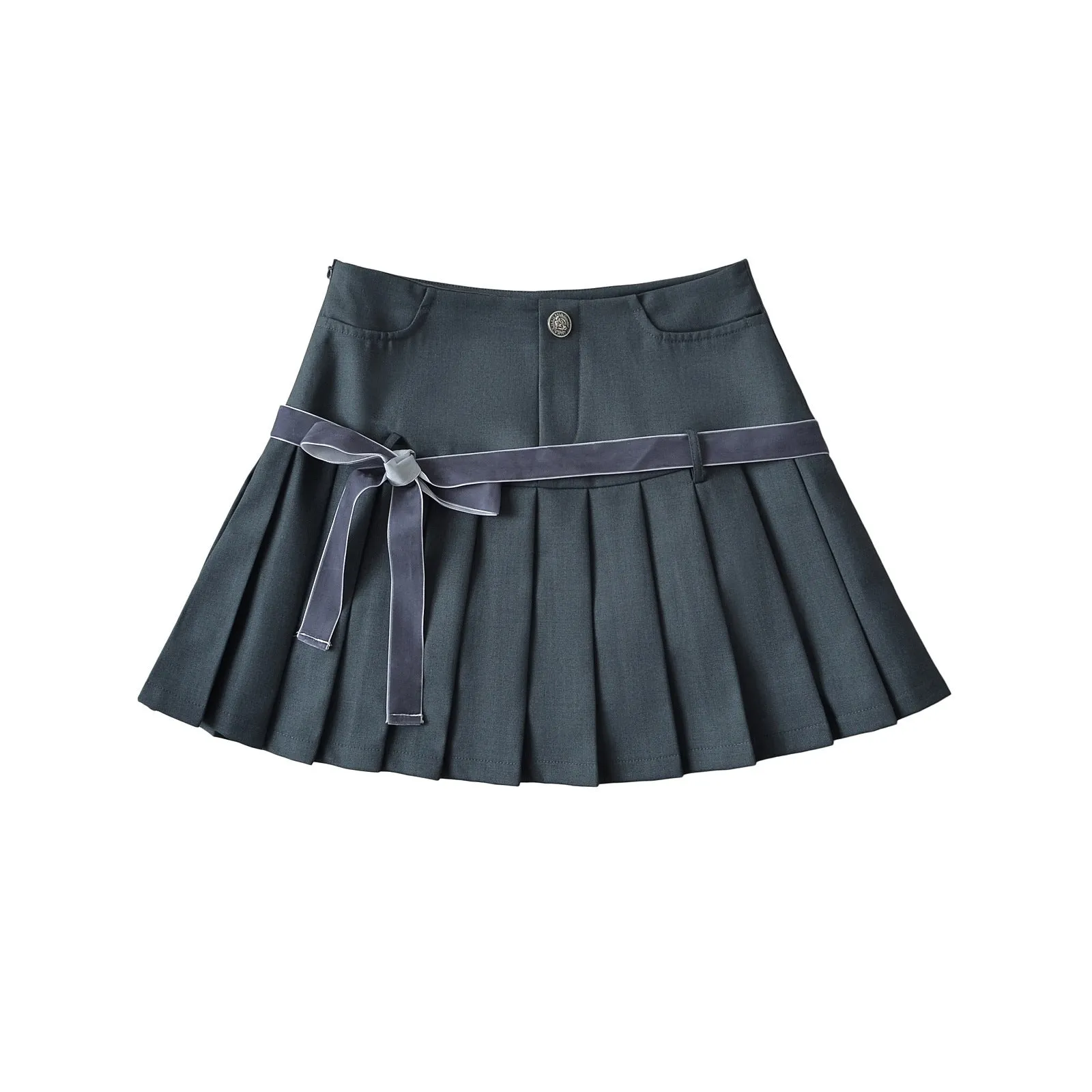 Retro Plaid Bow Lace up Pleated Skirt