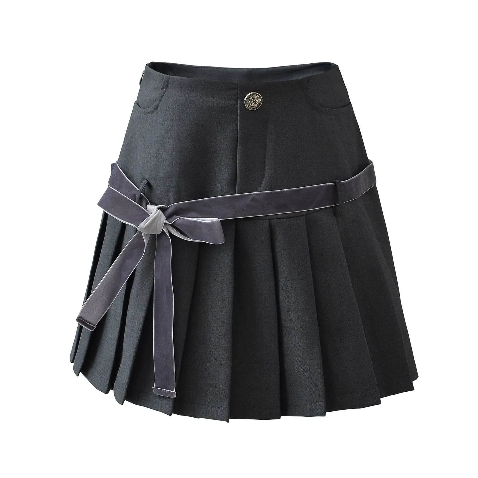 Retro Plaid Bow Lace up Pleated Skirt
