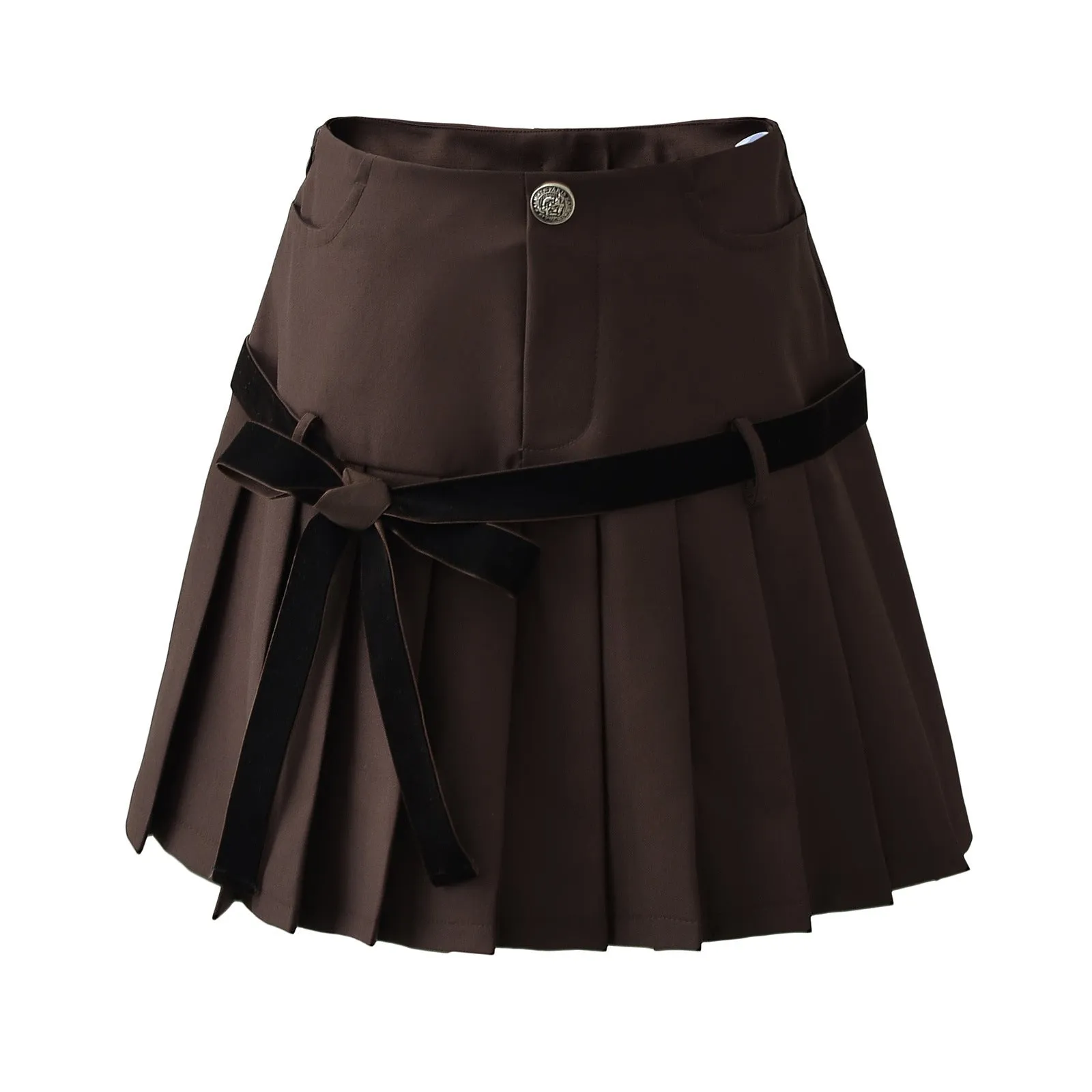 Retro Plaid Bow Lace up Pleated Skirt