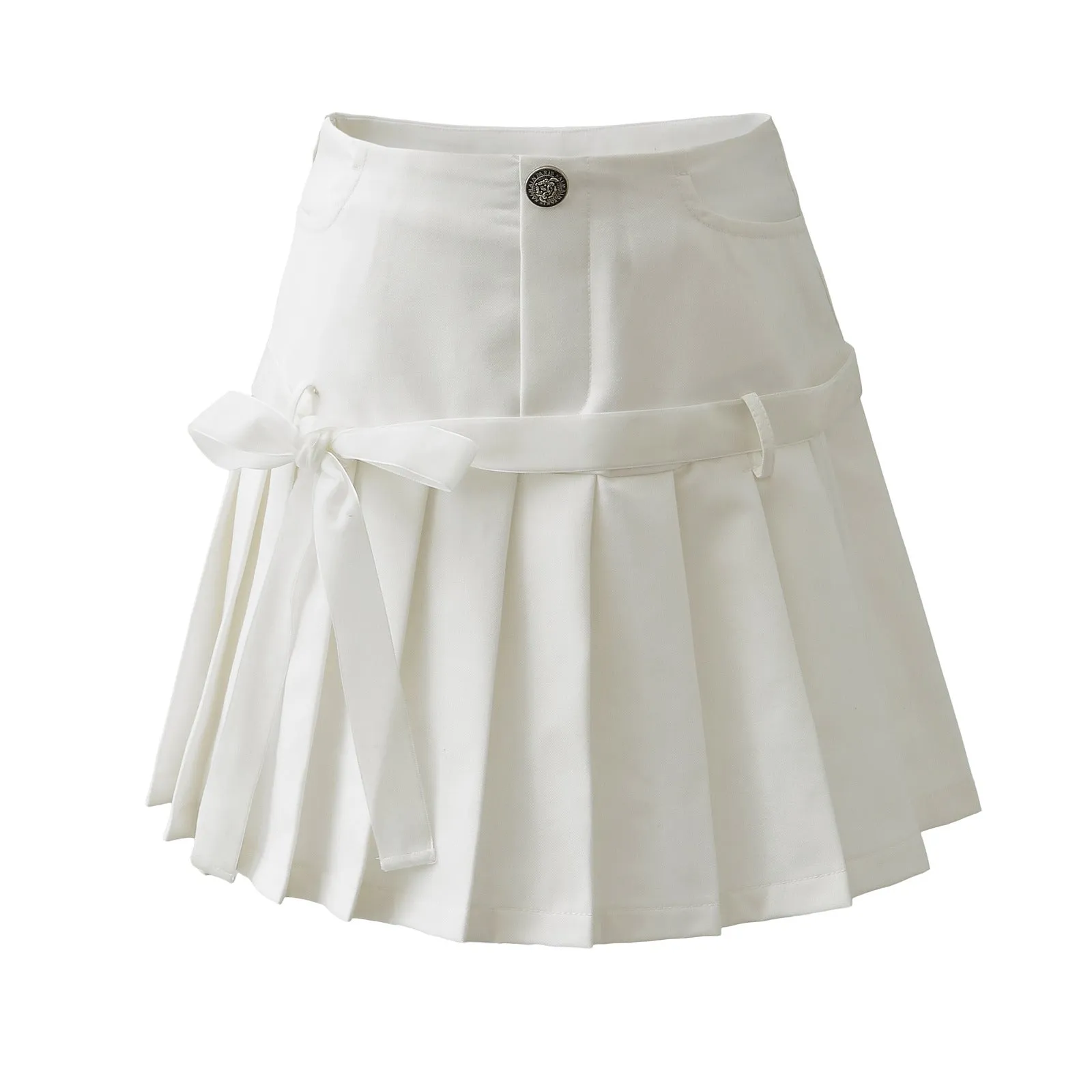 Retro Plaid Bow Lace up Pleated Skirt