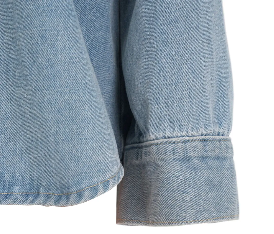 Rhinestone Embellished Button Down Denim Top