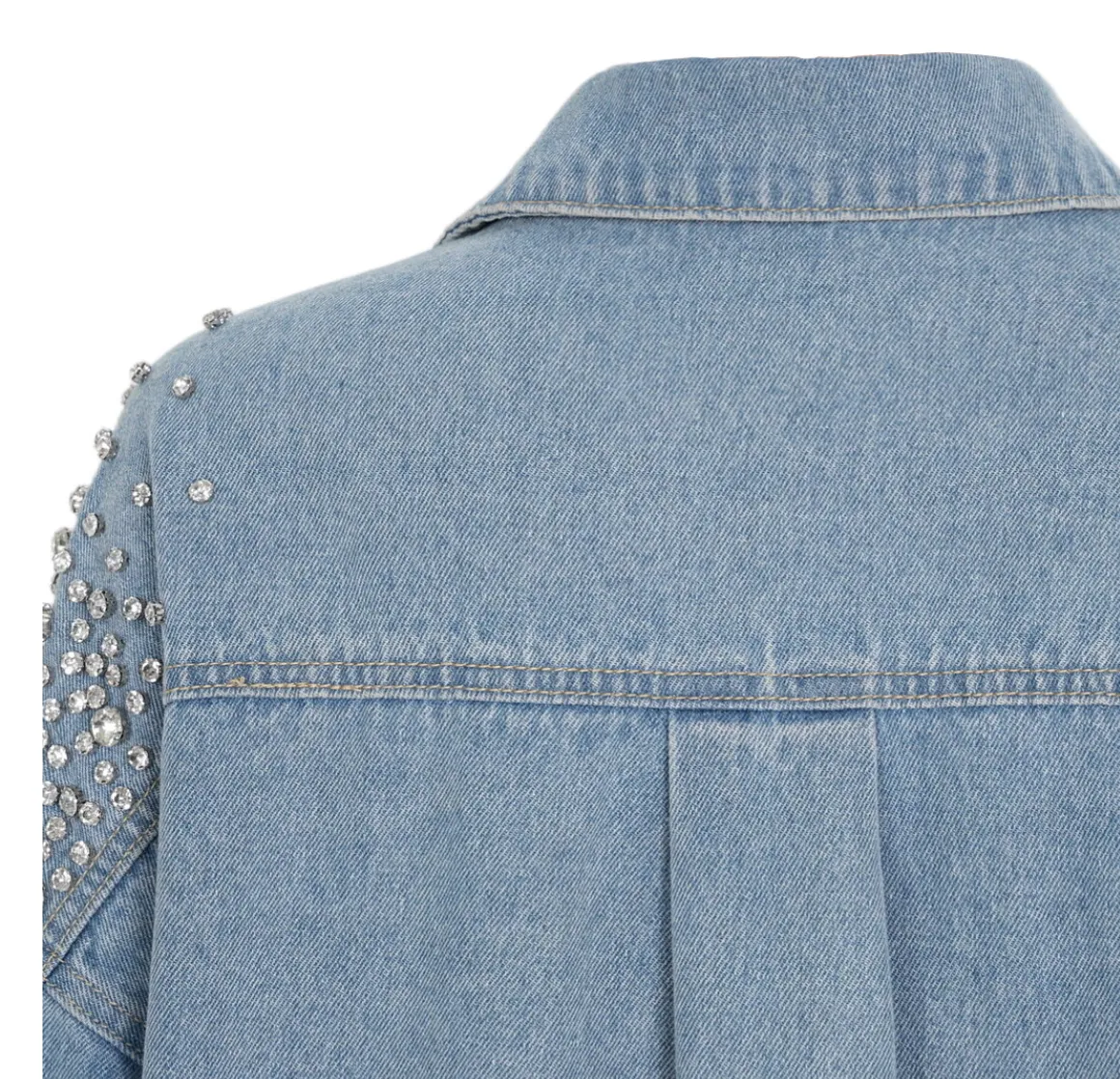 Rhinestone Embellished Button Down Denim Top