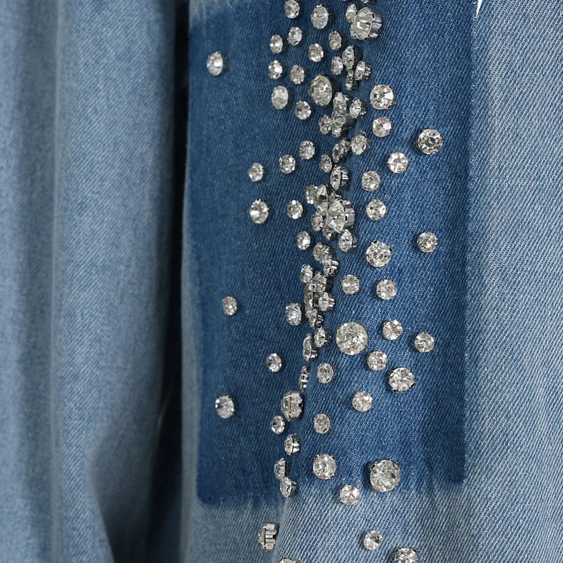 Rhinestone Embellished Button Down Denim Top