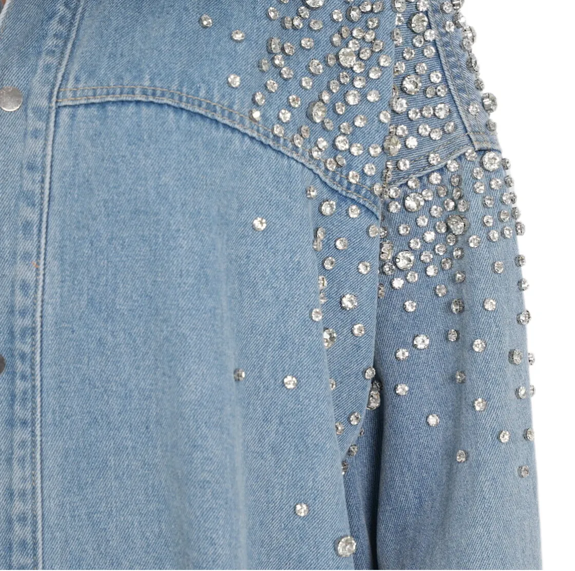 Rhinestone Embellished Button Down Denim Top
