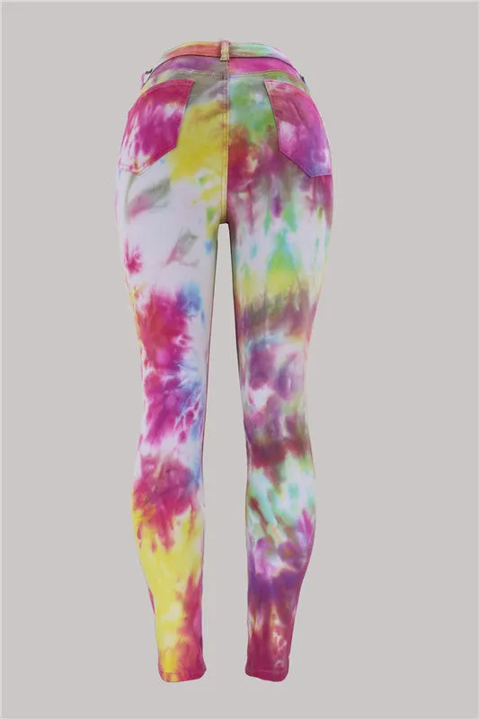 Ripped Jeans Tie-dye Printed Jeans Destroyed Jeans Pencil Pants