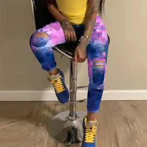 Ripped Jeans Tie-dye Printed Jeans Destroyed Jeans Pencil Pants