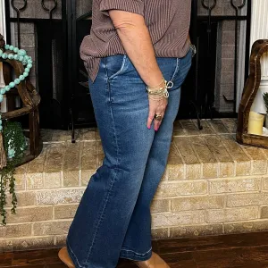 Risen High Rise Double Button Crop Bootcut Jeans