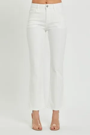 RISEN Mid Rise White Crop Bootcut Jeans