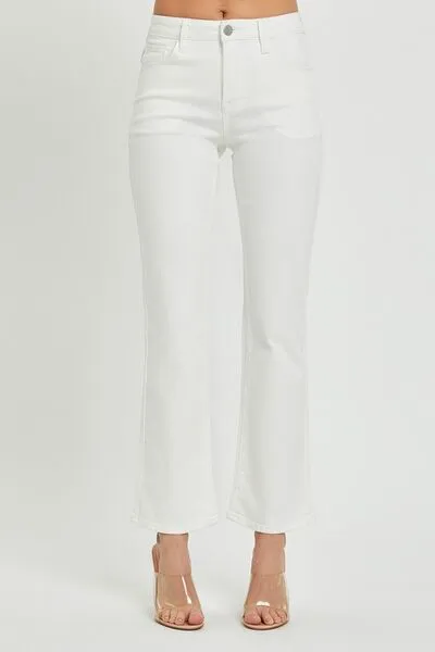 RISEN Mid Rise White Crop Bootcut Jeans