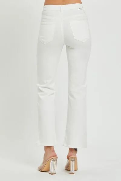 RISEN Mid Rise White Crop Bootcut Jeans